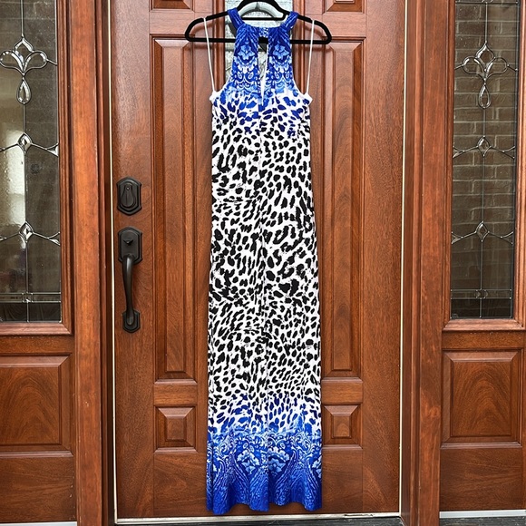 Cache Blue, Off White and Black Animal and Paisley Print Halter Maxi Dress Sz S - Picture 6 of 17